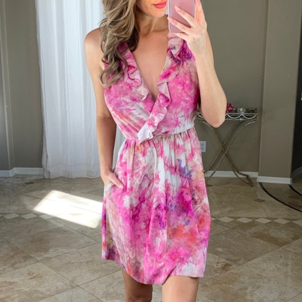 Rachel Roy Pink Ruffle Surplice Fit & Flare Dress - Picture 1 of 4
